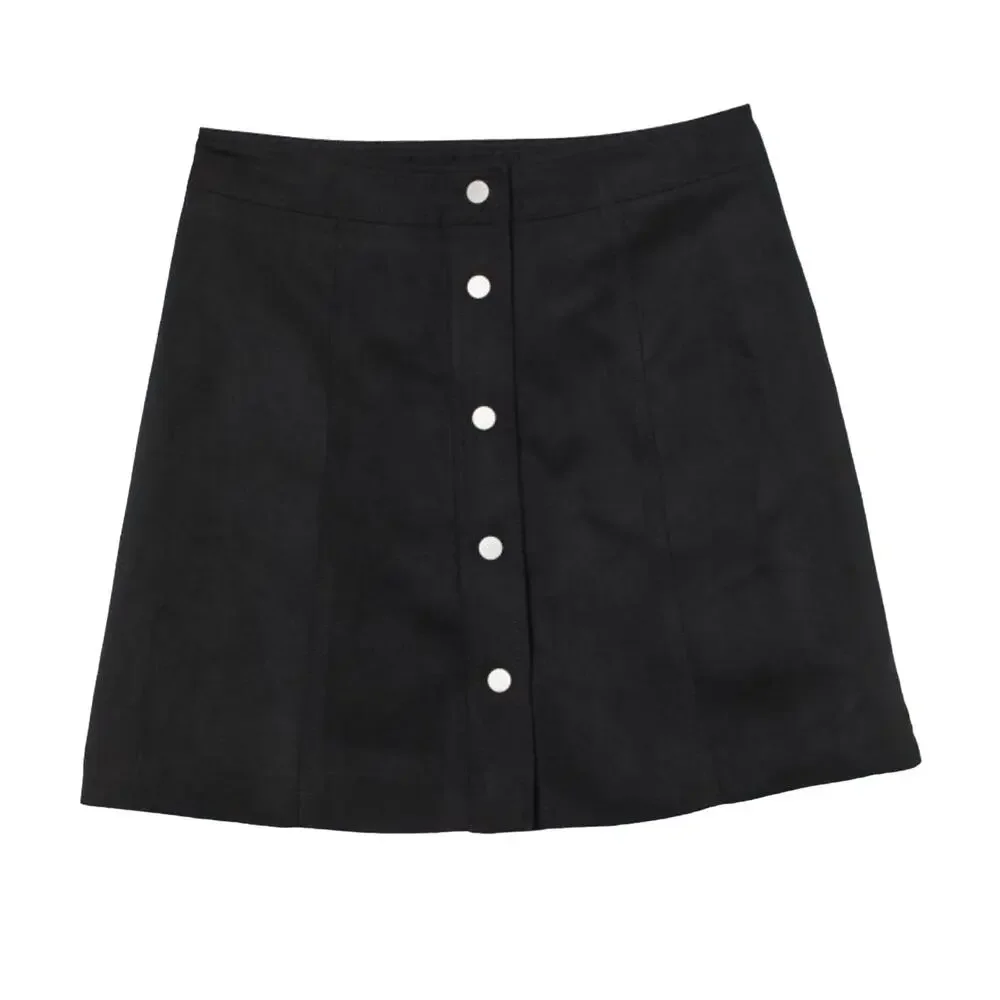 H&M Black Button Up A-Line Mini Skirt Skater Skirt Cute Size 4